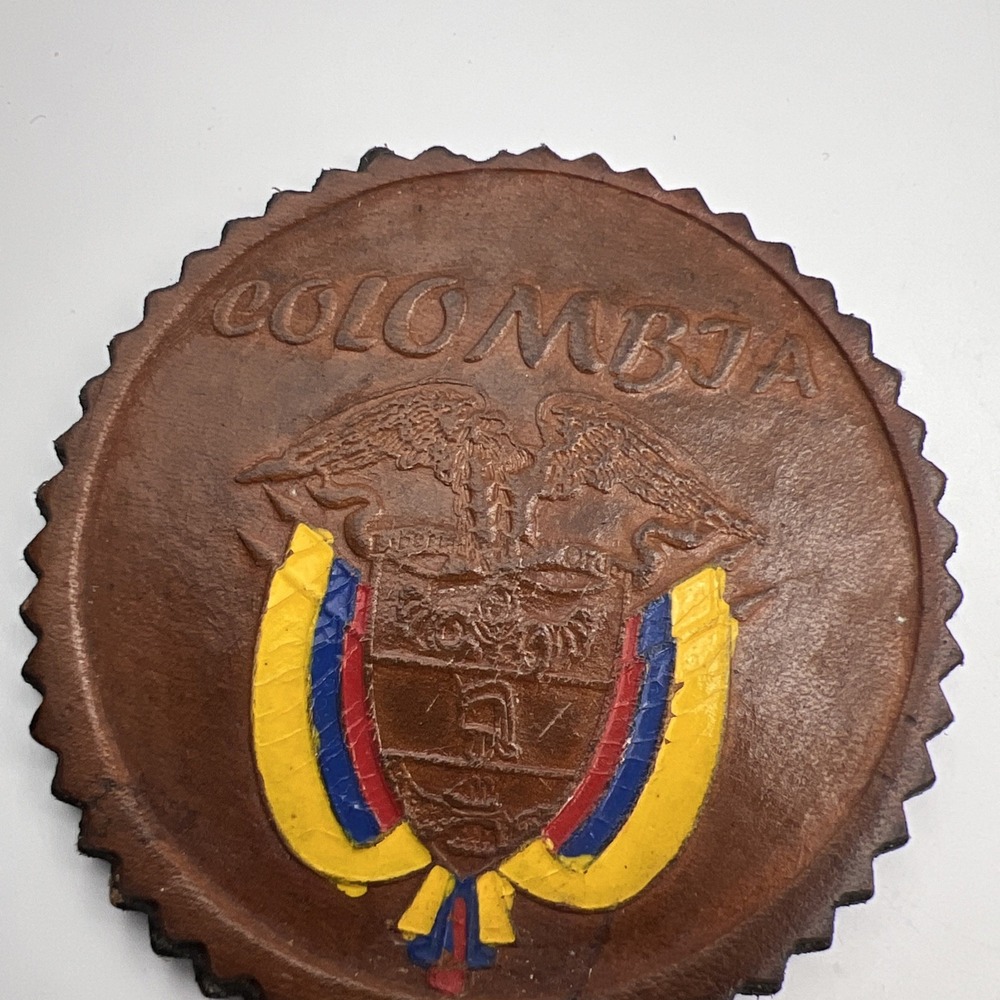 Vtg Coaster Set Leather Handmade Columbia Made - Picture 6 of 15